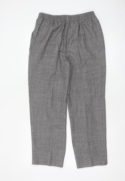 Marks & Spencer Women Grey UK 12 Short Herringbone Straight Dress Trousers