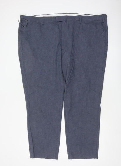 M&S Men’s Blue Linen Blend Dress Trousers 50in Waist 29in Short