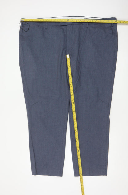 M&S Men’s Blue Linen Blend Dress Trousers 50in Waist 29in Short