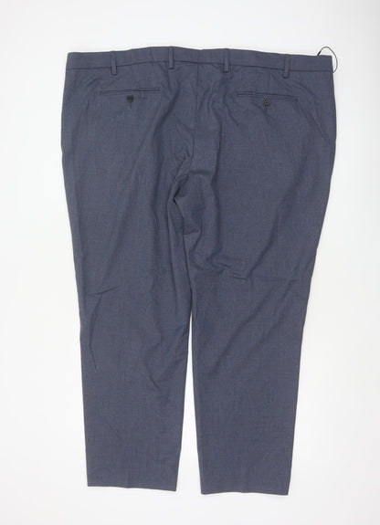 M&S Men’s Blue Linen Blend Dress Trousers 50in Waist 29in Short