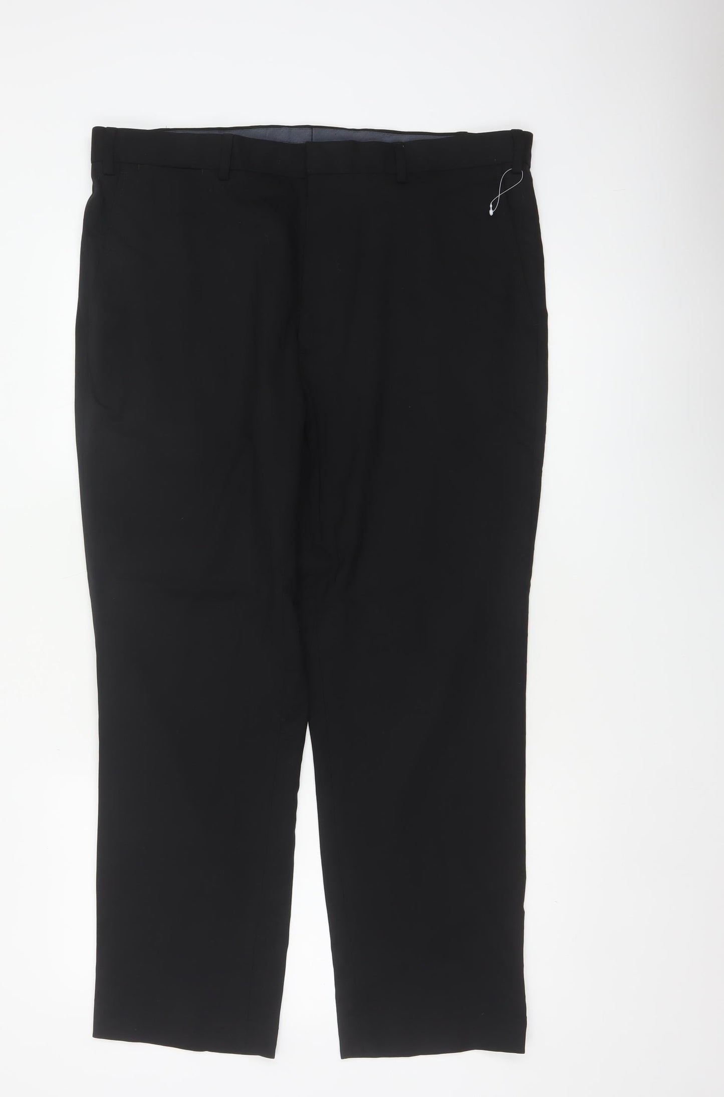 Marks and Spencer Men's Black 38S Regular Fit Wool Blend Dress Trousers
