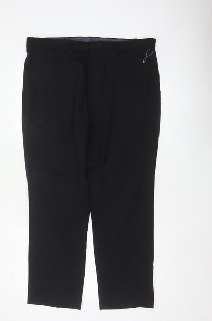 Marks and Spencer Men's Black 38S Regular Fit Wool Blend Dress Trousers