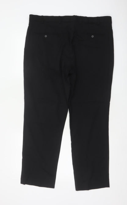 Marks and Spencer Men's Black 38S Regular Fit Wool Blend Dress Trousers
