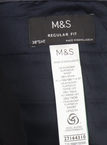 Marks and Spencer Men's Black 38S Regular Fit Wool Blend Dress Trousers