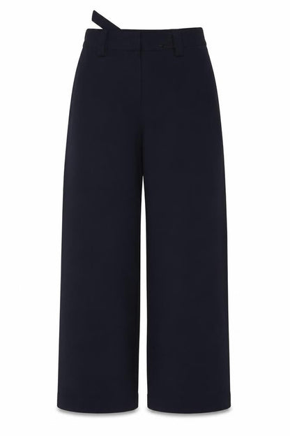 M&S Women Blue UK 12 Long Wide-Leg Belted Tailored Trousers