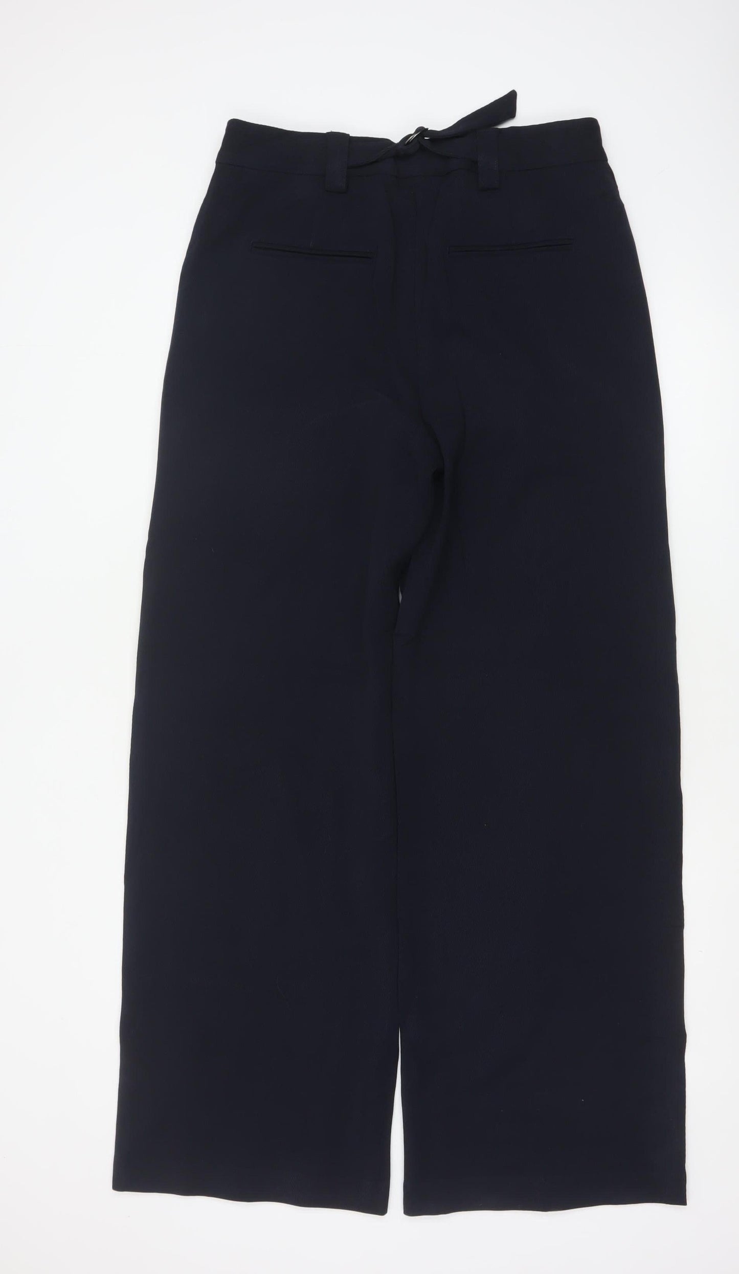 M&S Women Blue UK 12 Long Wide-Leg Belted Tailored Trousers