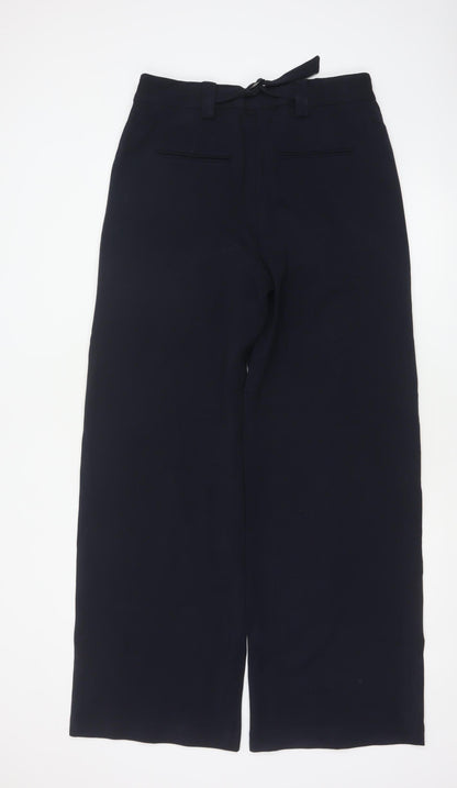 M&S Women Blue UK 12 Long Wide-Leg Belted Tailored Trousers