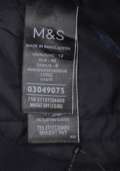 M&S Women Blue UK 12 Long Wide-Leg Belted Tailored Trousers