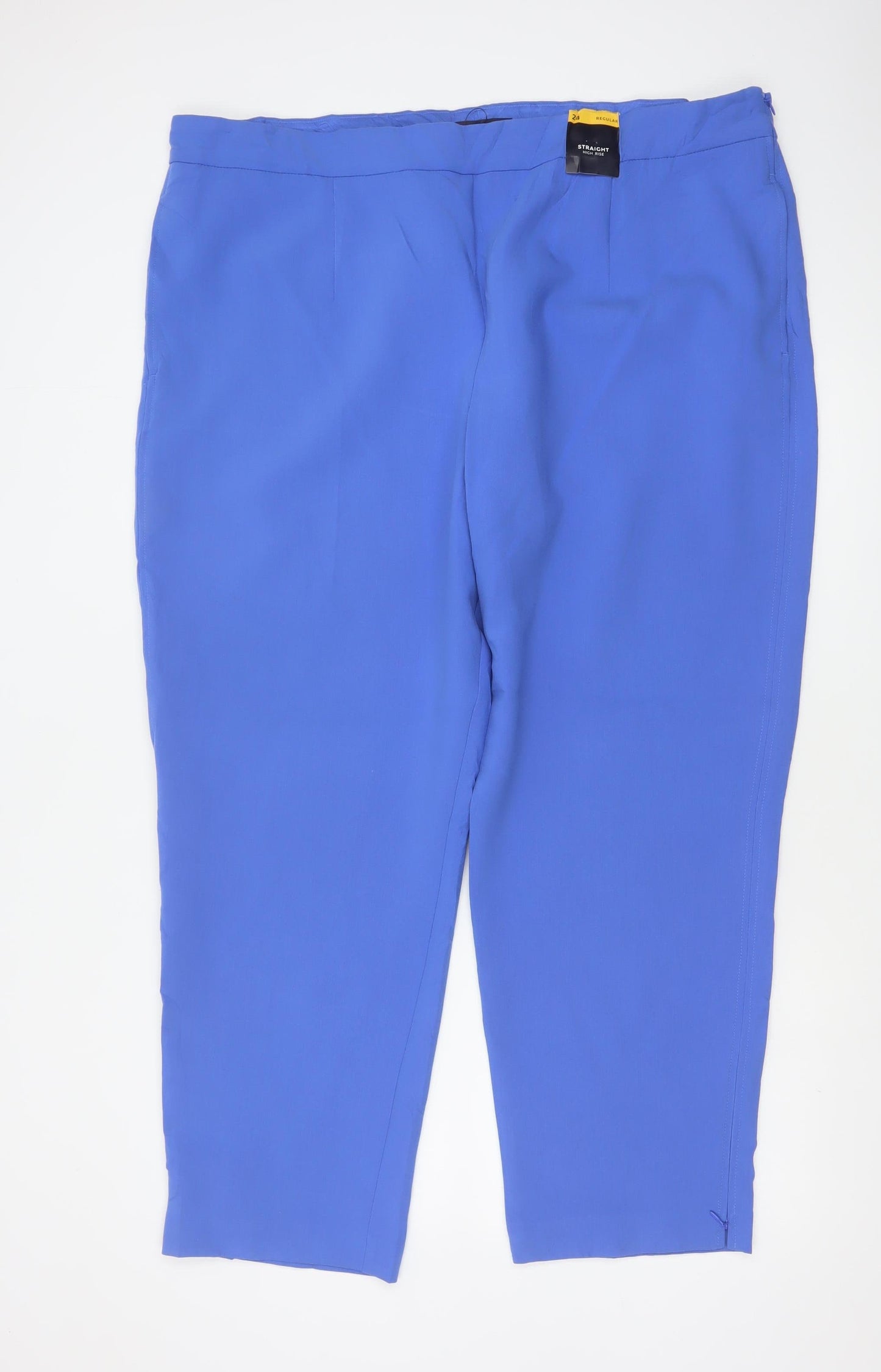 M&S Women Blue Size 24 High Rise Straight Ankle Trousers