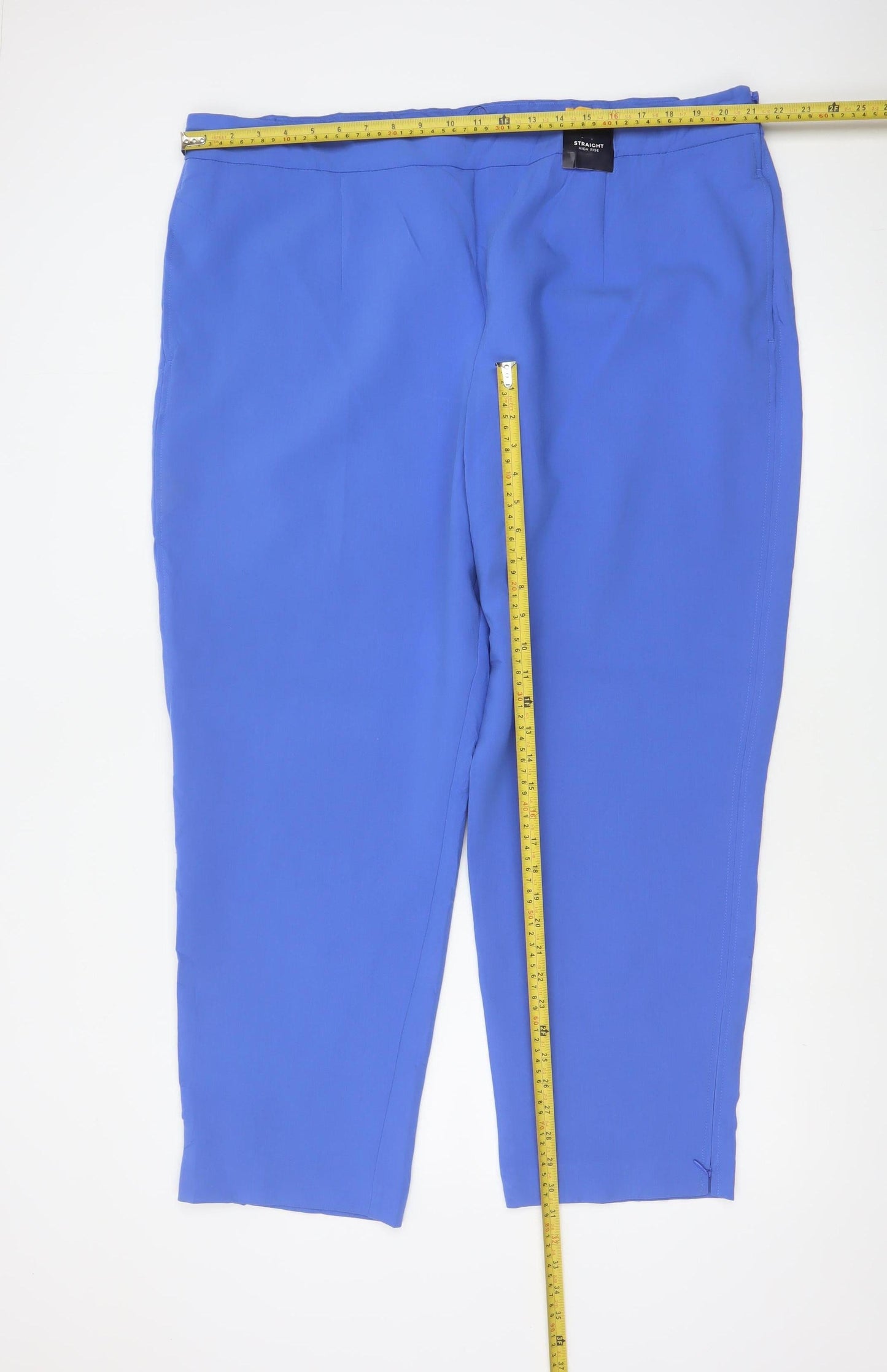 M&S Women Blue Size 24 High Rise Straight Ankle Trousers