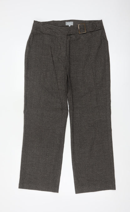 Per Una Women Grey UK 12 Straight Leg Belted Herringbone Trousers