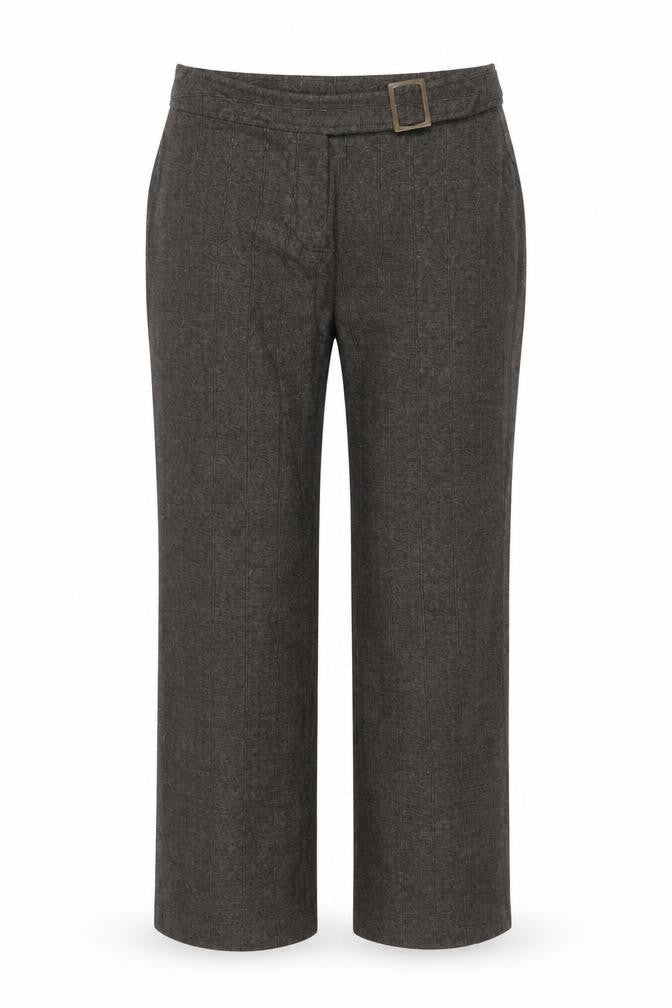 Per Una Women Grey UK 12 Straight Leg Belted Herringbone Trousers