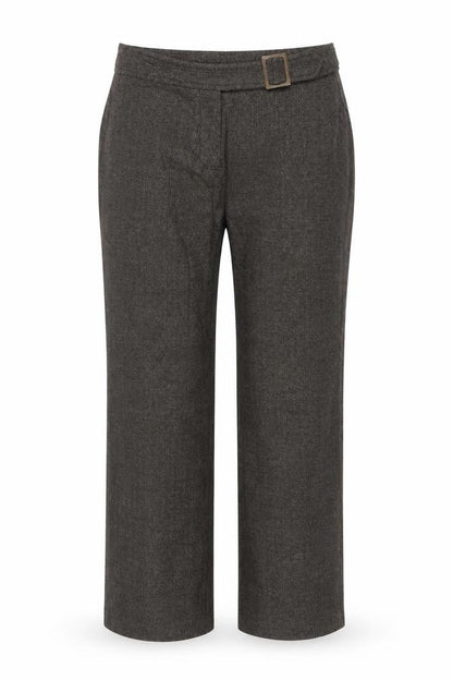 Per Una Women Grey UK 12 Straight Leg Belted Herringbone Trousers