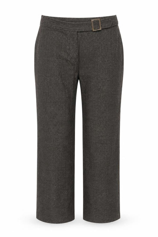 Per Una Women Grey UK 12 Straight Leg Belted Herringbone Trousers