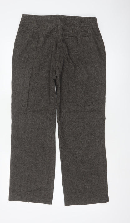 Per Una Women Grey UK 12 Straight Leg Belted Herringbone Trousers
