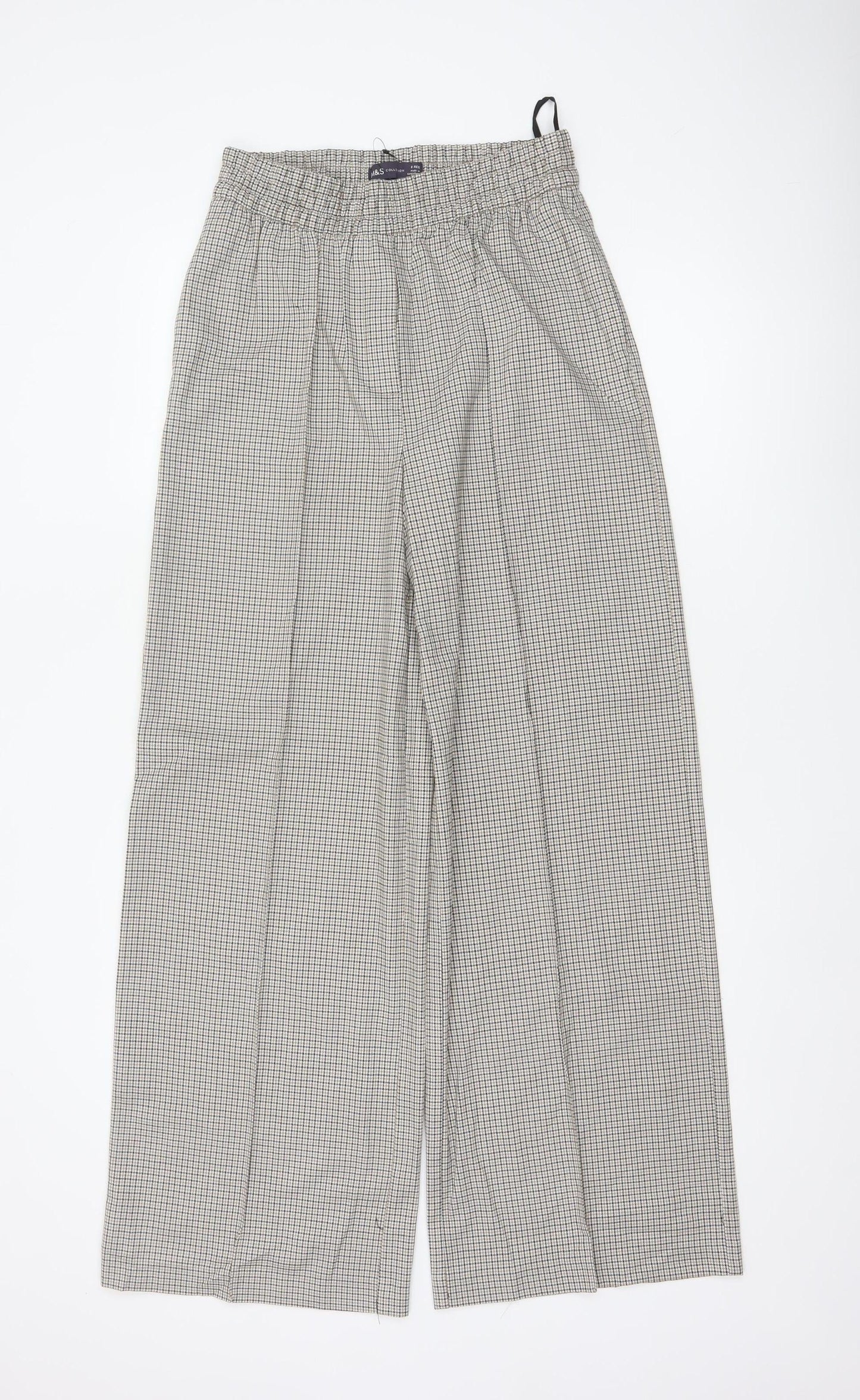 Marks & Spencer Women Multicoloured Check Wide-Leg Trousers UK 8 Regular