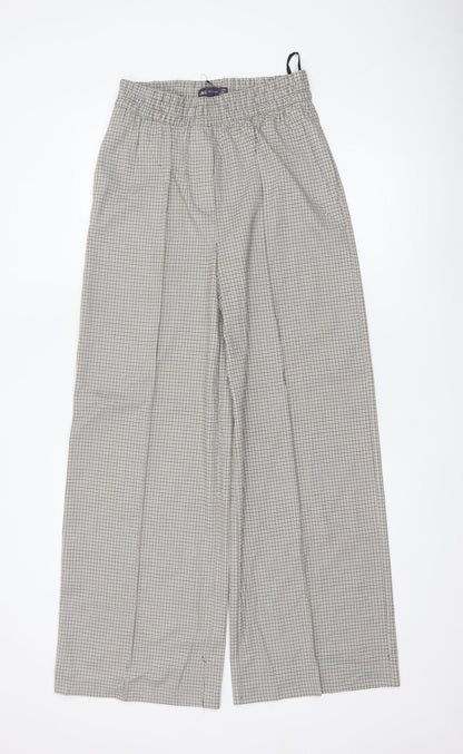 Marks & Spencer Women Multicoloured Check Wide-Leg Trousers UK 8 Regular