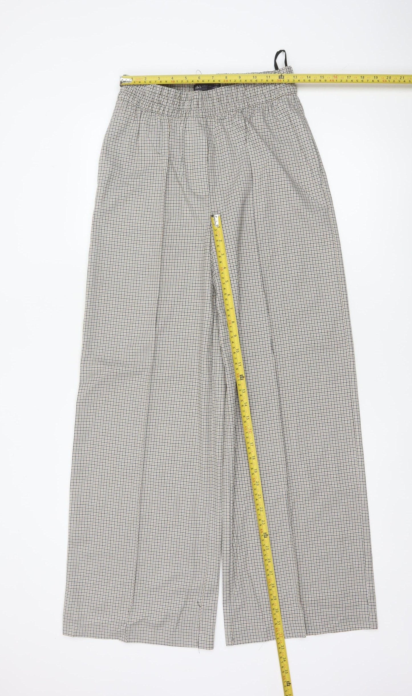 Marks & Spencer Women Multicoloured Check Wide-Leg Trousers UK 8 Regular