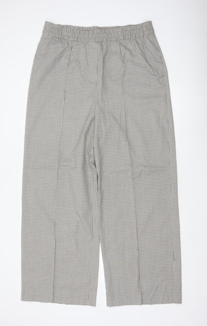M&S Women Beige Check Wide Leg Elastic Waist Trousers UK 18 Long
