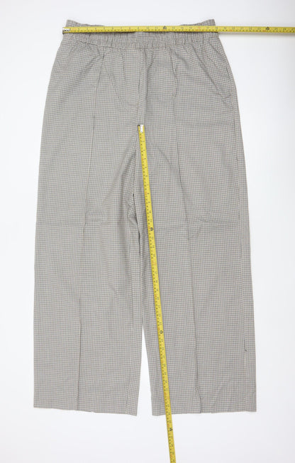 M&S Women Beige Check Wide Leg Elastic Waist Trousers UK 18 Long