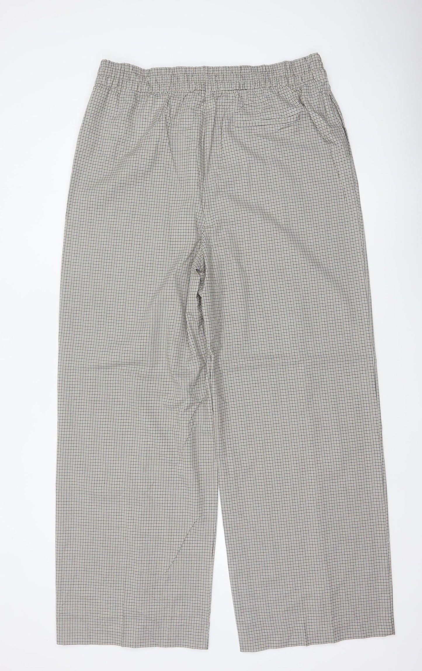 M&S Women Beige Check Wide Leg Elastic Waist Trousers UK 18 Long