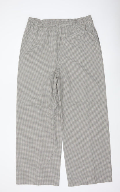 M&S Women Beige Check Wide Leg Elastic Waist Trousers UK 18 Long
