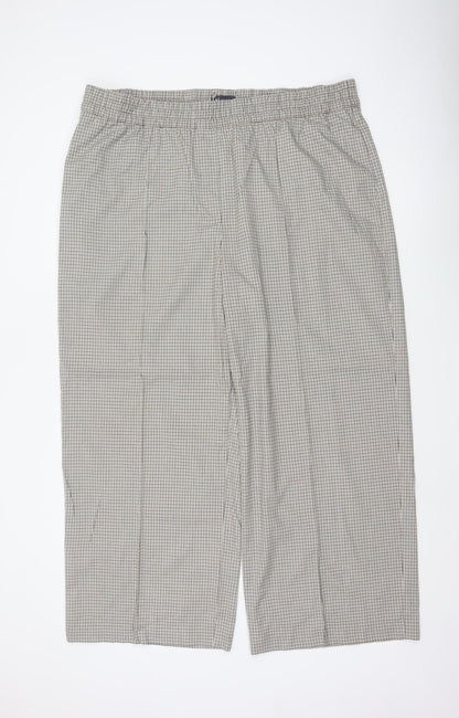 M&S Women’s Beige Check Wide-Leg Trousers UK 22 Short Stretch