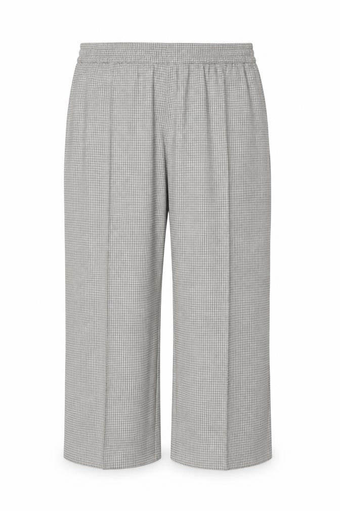 Marks & Spencer Women’s Beige Check Wide-Leg Trousers UK 22 Short Stretch