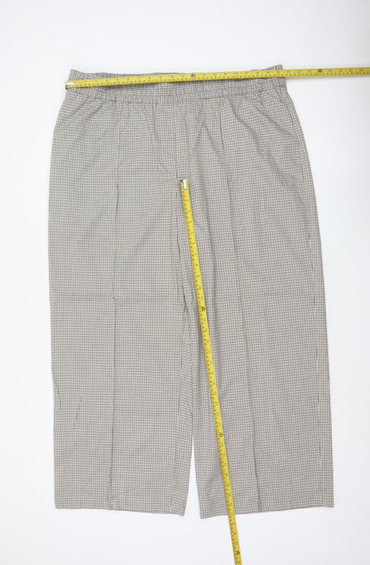 M&S Women’s Beige Check Wide-Leg Trousers UK 22 Short Stretch
