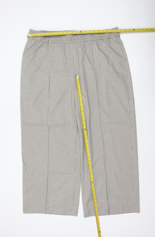 M&S Women’s Beige Check Wide-Leg Trousers UK 22 Short Stretch