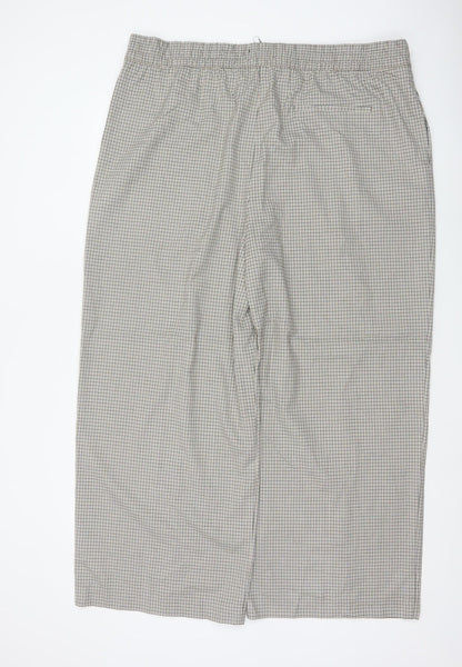 M&S Women’s Beige Check Wide-Leg Trousers UK 22 Short Stretch