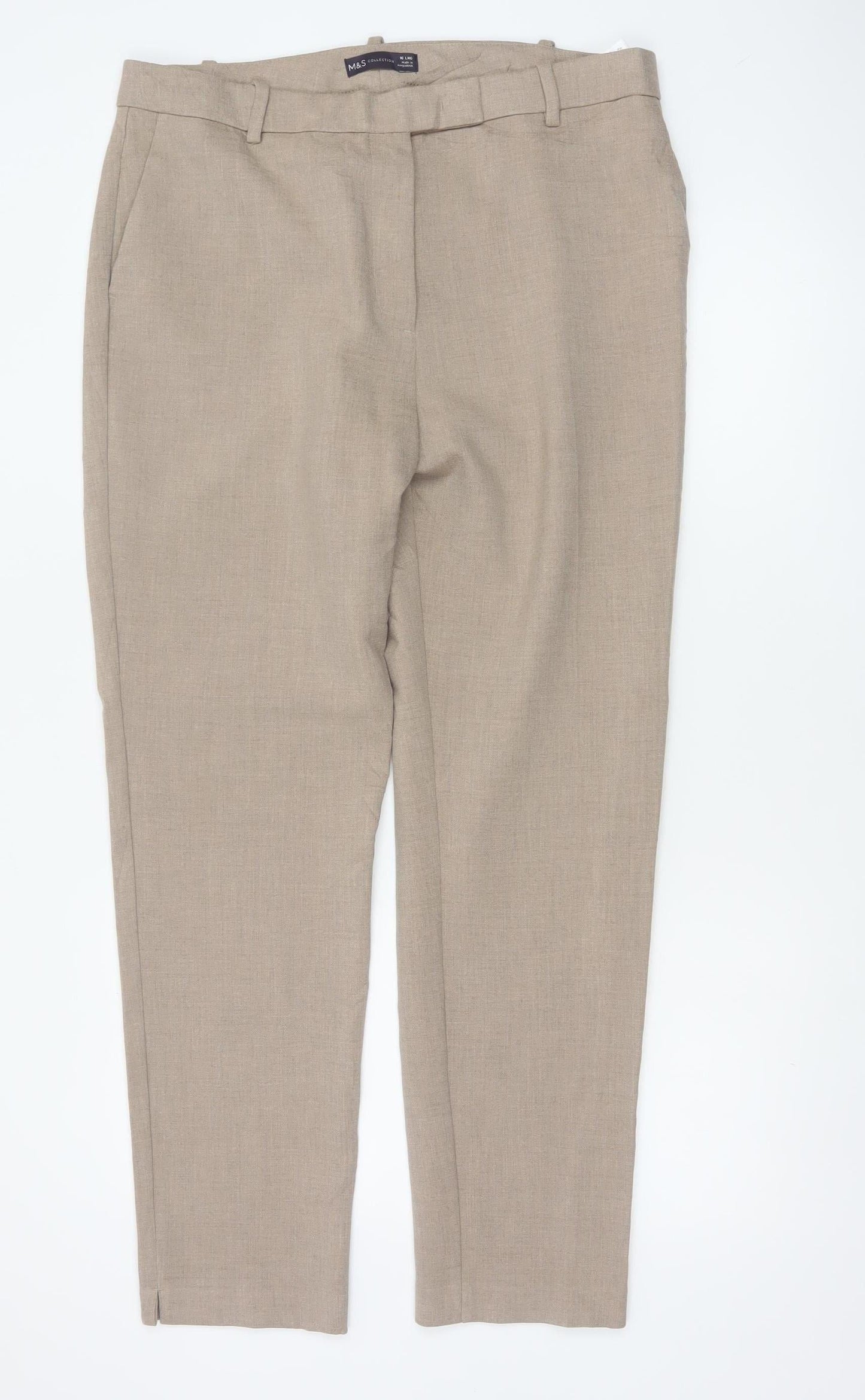 M&S Women Beige Size 16 Long Tapered Smart Dress Trousers