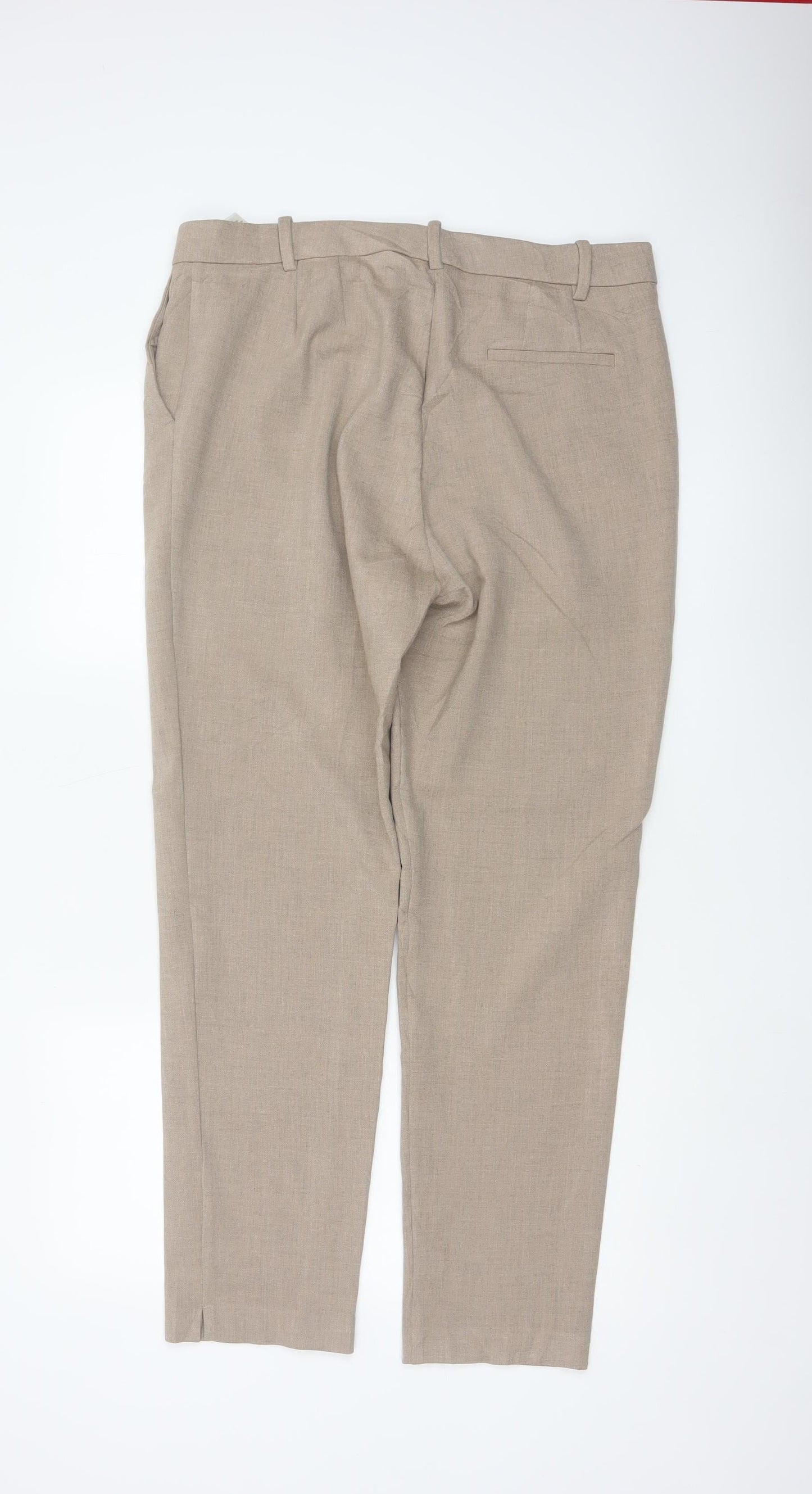 M&S Women Beige Size 16 Long Tapered Smart Dress Trousers