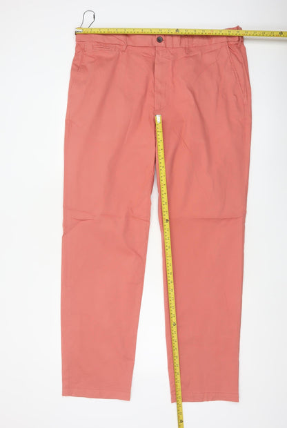M&S Mens Pink 40in Regular Fit Straight Chino Trousers Cotton Blend