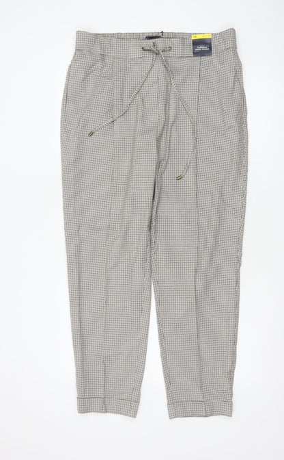 Marks & Spencer Women Beige Check Tapered Ankle Grazer Trousers UK 16