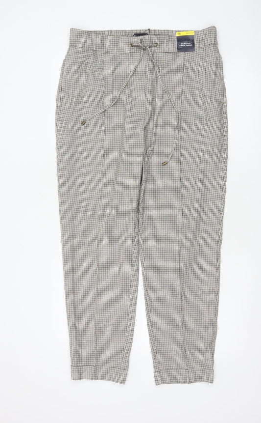 Marks & Spencer Women Beige Check Tapered Ankle Grazer Trousers UK 16