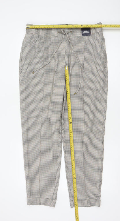 Marks & Spencer Women Beige Check Tapered Ankle Grazer Trousers UK 16