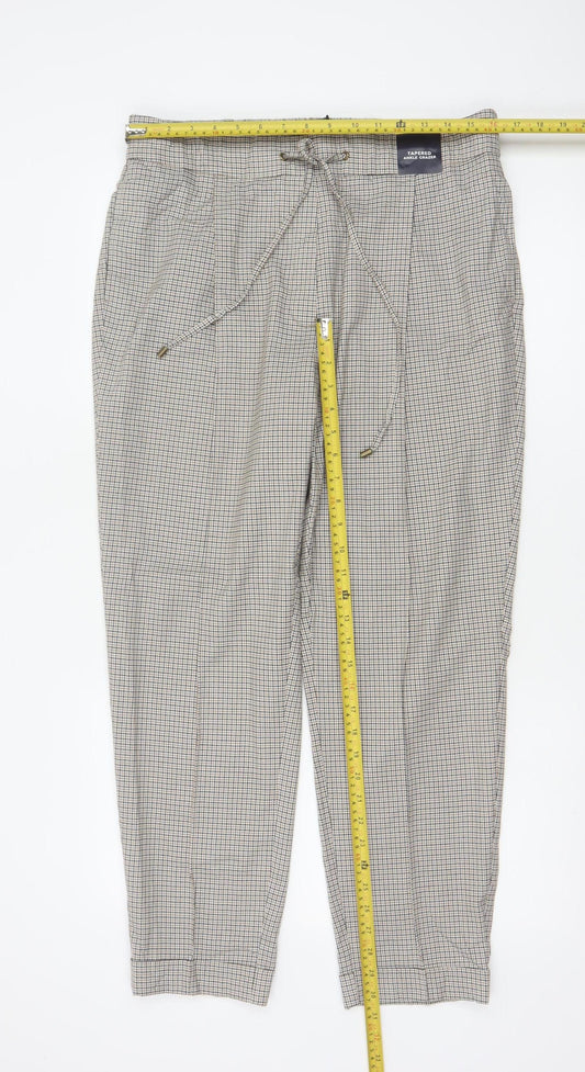 Marks & Spencer Women Beige Check Tapered Ankle Grazer Trousers UK 16