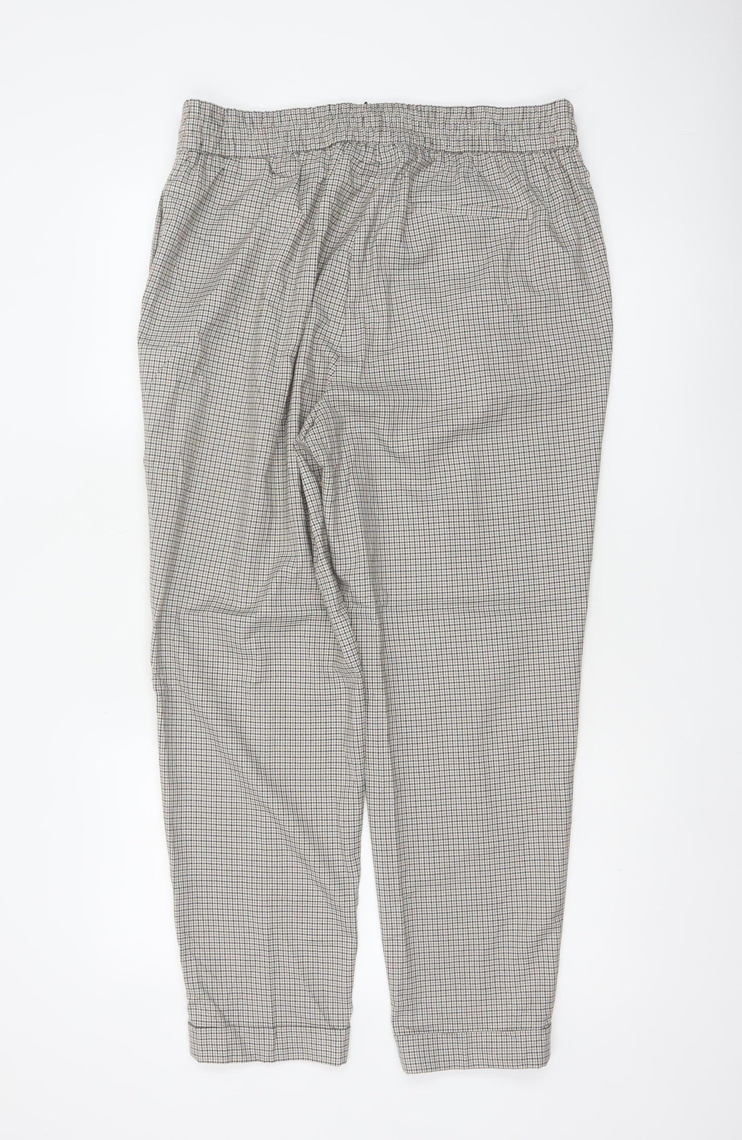 Marks & Spencer Women Beige Check Tapered Ankle Grazer Trousers UK 16