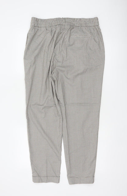 Marks & Spencer Women Beige Check Tapered Ankle Grazer Trousers UK 16
