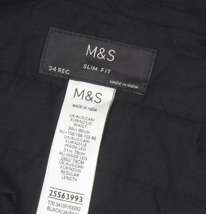 Marks and Spencer Men's Black 34R Slim Fit Dress Trousers 34in