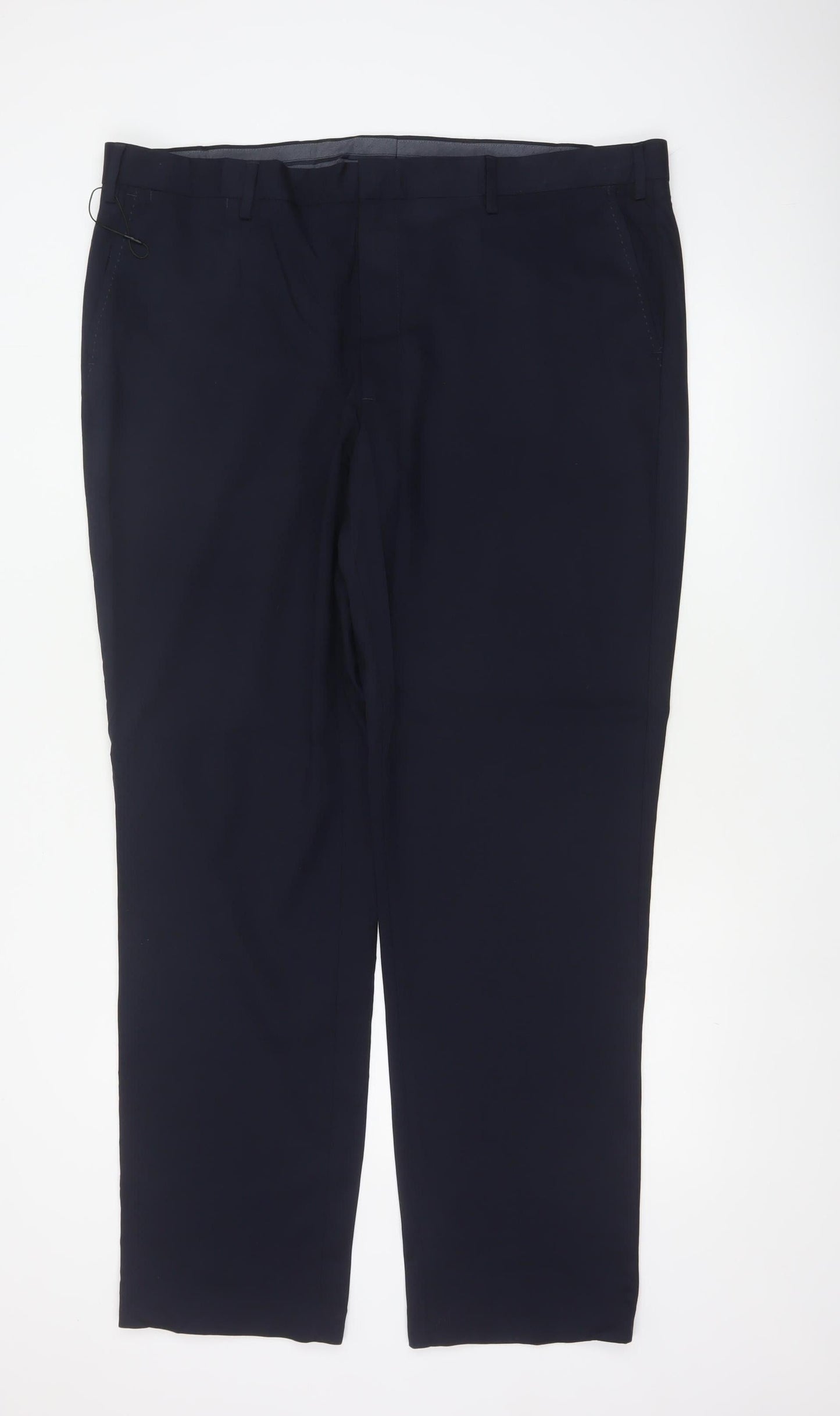 Marks and Spencer Men’s Navy 42in Long Regular Fit Wool Dress Trousers