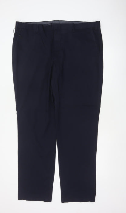 Marks and Spencer Men’s Navy 42in Long Regular Fit Wool Dress Trousers