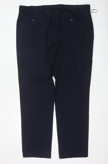 Marks and Spencer Men’s Navy 42in Long Regular Fit Wool Dress Trousers