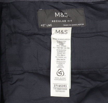 Marks and Spencer Men’s Navy 42in Long Regular Fit Wool Dress Trousers