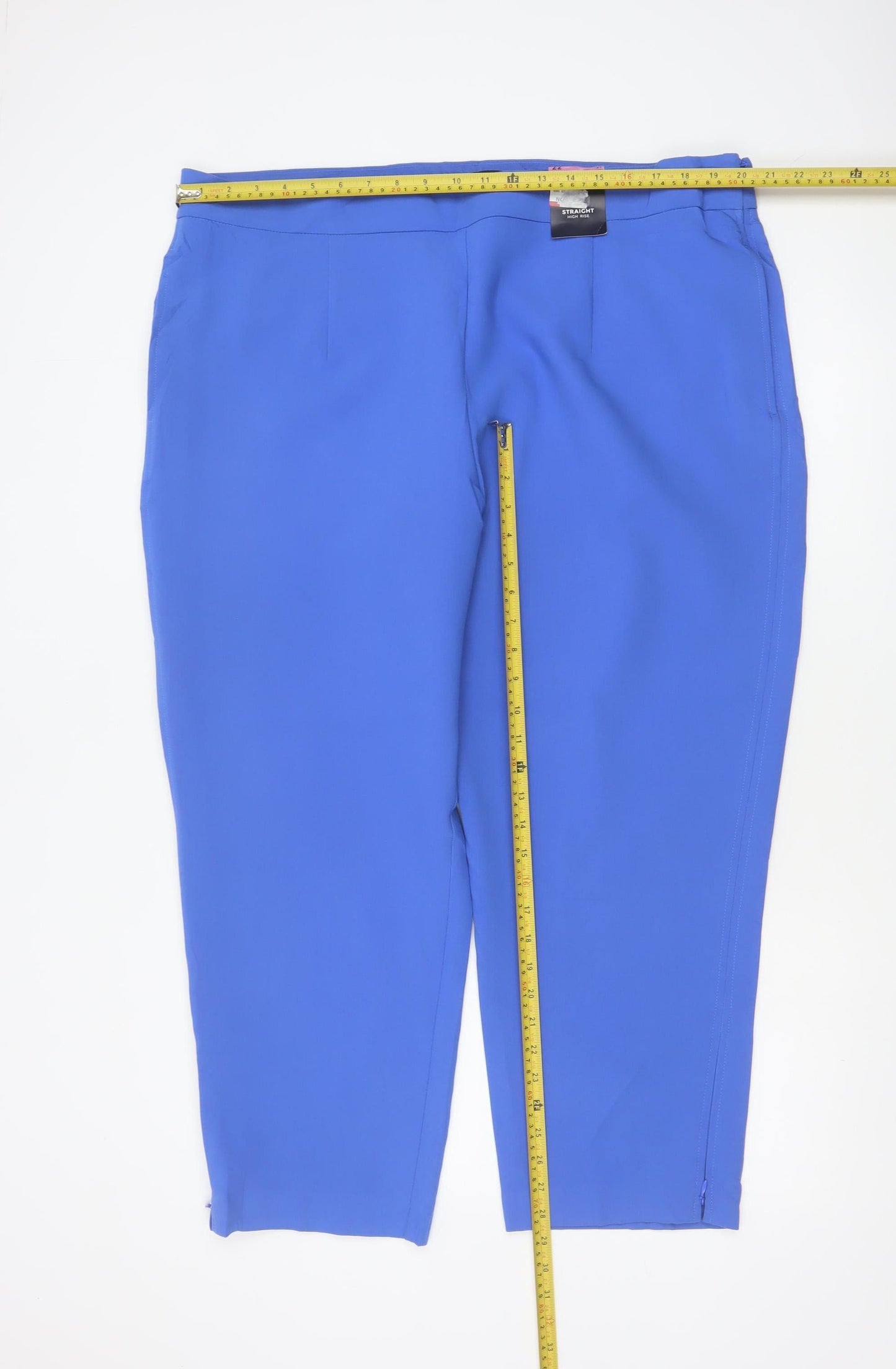 M&S Women Blue UK 22 Short High Rise Straight Trousers