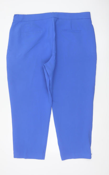 M&S Women Blue UK 22 Short High Rise Straight Trousers