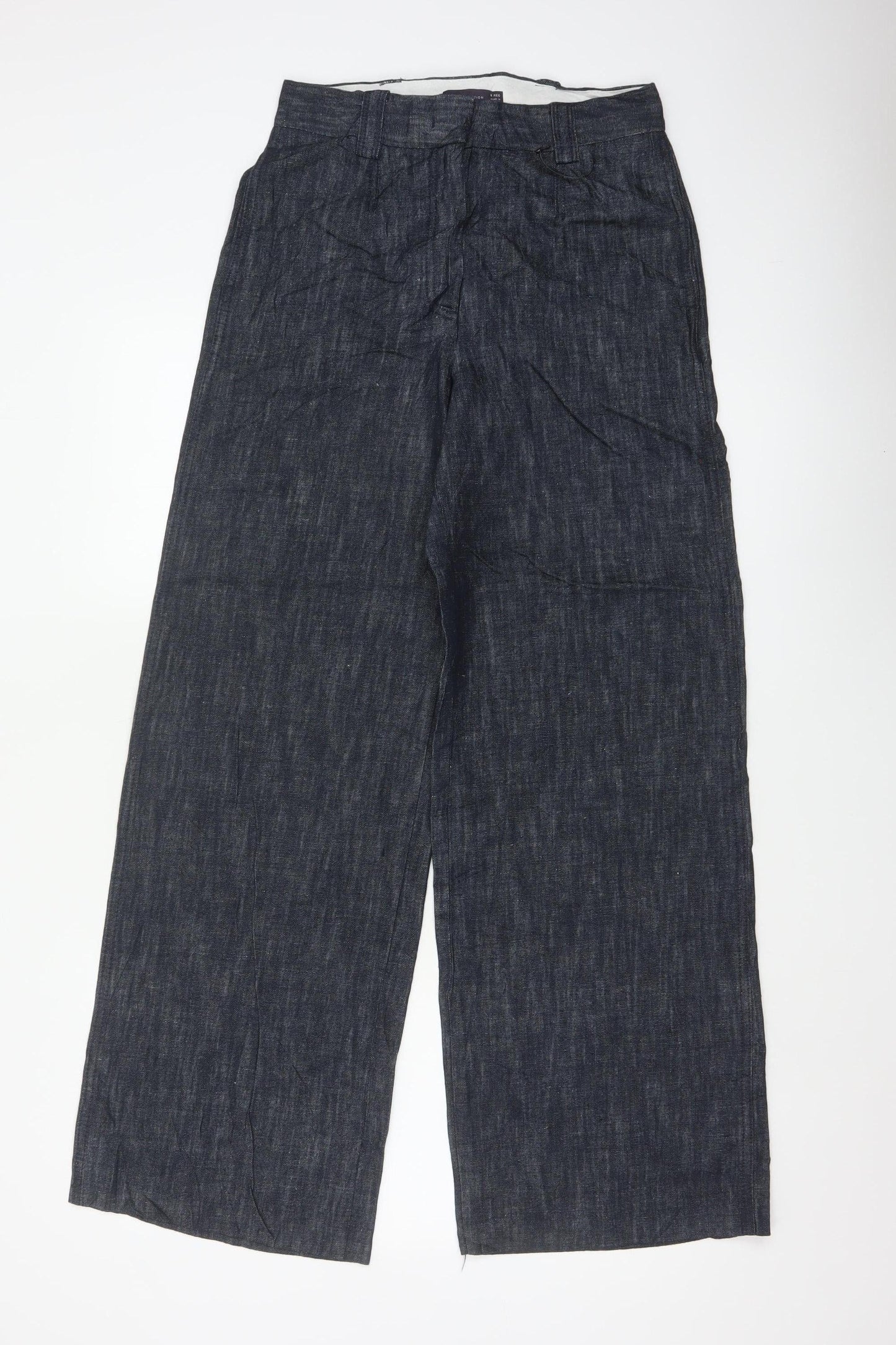 Marks & Spencer Women’s Blue UK 8 Regular Wide Leg Linen Blend Trousers