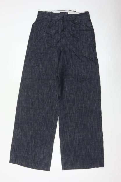 Marks & Spencer Women’s Blue UK 8 Regular Wide Leg Linen Blend Trousers