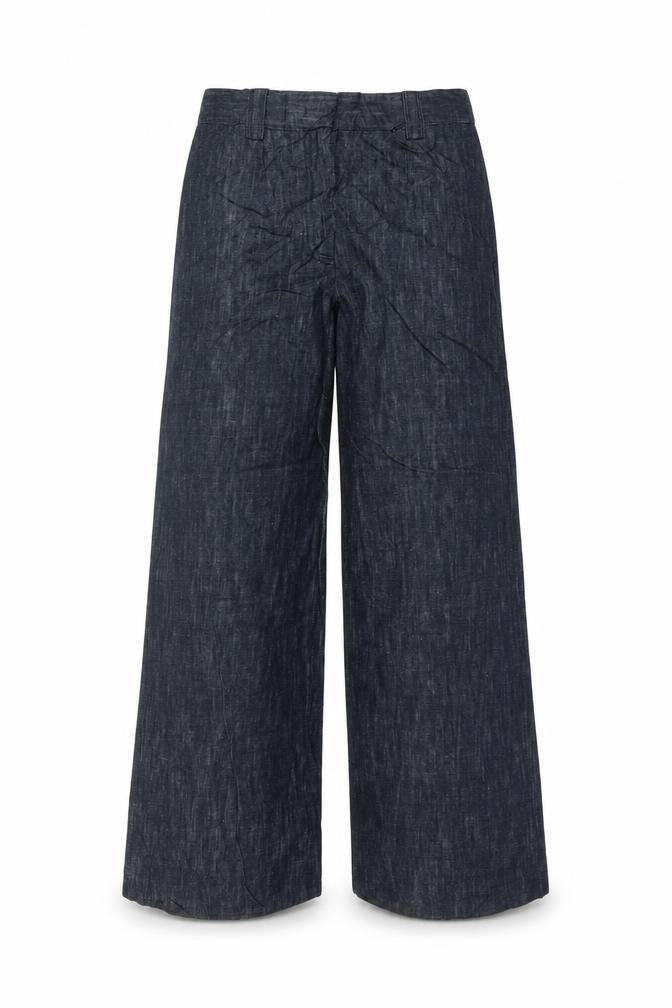 Marks & Spencer Women’s Blue UK 8 Regular Wide Leg Linen Blend Trousers